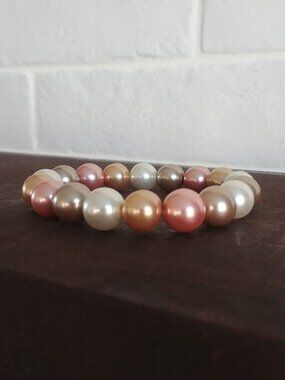 Multicolour heavy large pearl look bracelet pink yellow white